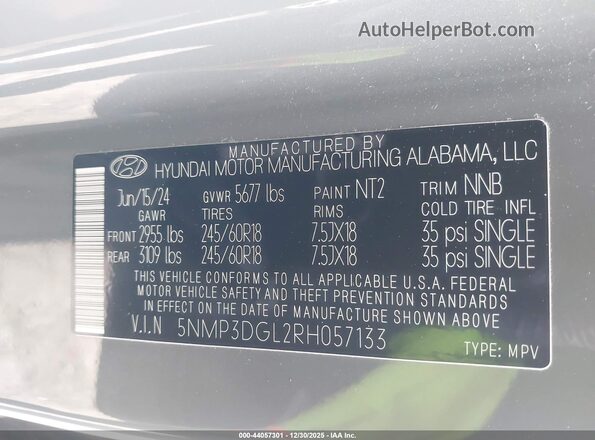 5NMP3DGL2RH057133 2024 HYUNDAI SANTA FE Gray Շարժիչի բաժամունքի տեսք