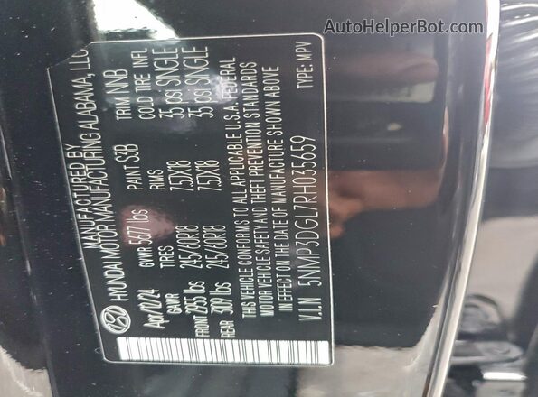 5NMP3DGL7RH035659 2024 HYUNDAI SANTA Black Вид наклейки з VIN-кодом