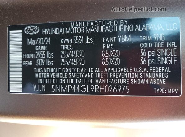 5NMP44GL9RH026975 2024 HYUNDAI SANTA Brown VIN sticker view