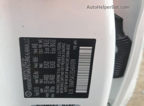 5NMP54G13SH041098 2025 HYUNDAI SANTA FE CALLIGRAPHY White Вид наклейки з VIN-кодом