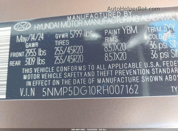 5NMP5DG10RH007162 2024 HYUNDAI SANTA FE HYBRID Brown Widok komory silnika
