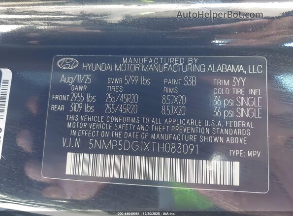 5NMP5DG1XTH083091 2026 HYUNDAI SANTA FE HYBRID Black Вид підкапотного простору