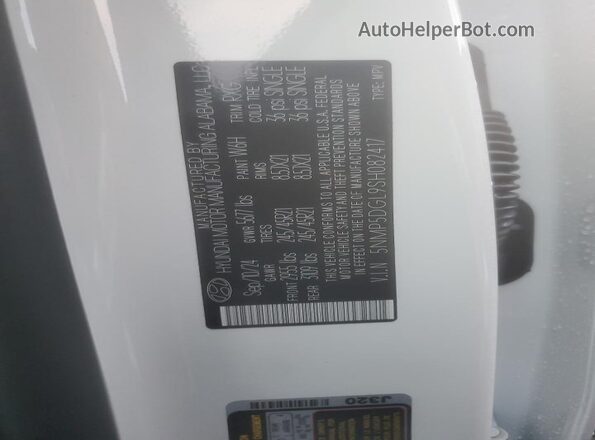 5NMP5DGL9SH082417 2025 HYUNDAI SANTA FE CALLIGRAPHY White Vista de la etiqueta del VIN