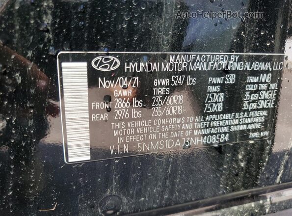 5NMS1DAJ3NH408584 2022 HYUNDAI SANTA Black Вид підкапотного простору
