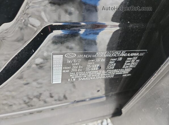 5NMS24AJ2NH420920 2022 HYUNDAI SANTA Black VIN კოდის სტიკერის ხედი