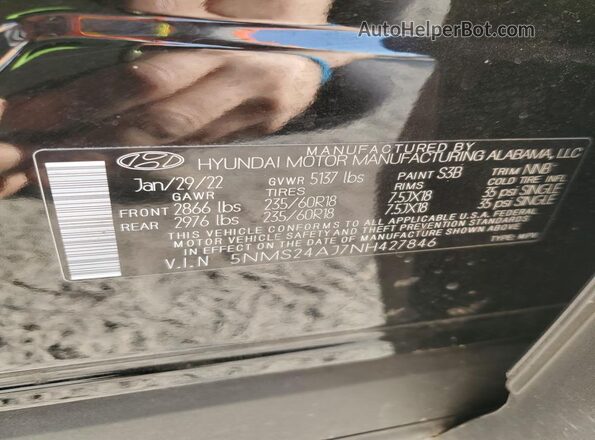 5NMS24AJ7NH427846 2022 HYUNDAI SANTA Black Widok wnętrza 360 stopni