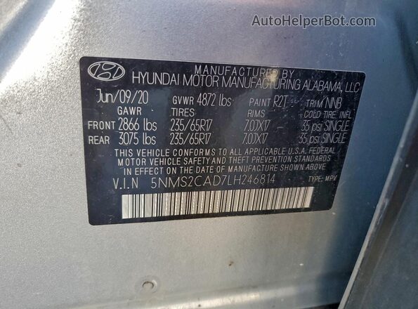 5NMS2CAD7LH246814 2020 HYUNDAI SANTA Серебряный Вид наклейки с VIN-кодом