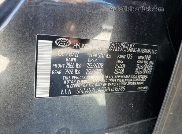 5NMS2DAJ0PH515785 2023 HYUNDAI SANTA Gray VIN կոդի պիտակի տեսք