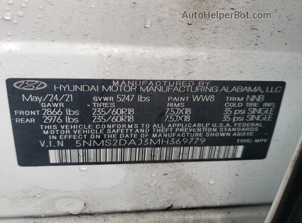 5NMS2DAJ3MH369779 2021 HYUNDAI SANTA White VIN კოდის სტიკერის ხედი