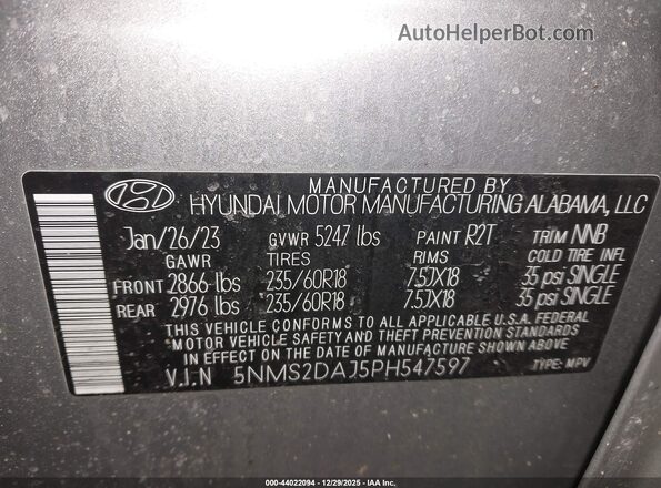 5NMS2DAJ5PH547597 2023 HYUNDAI SANTA FE Серебряный 