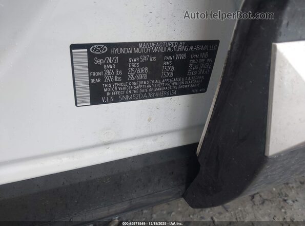 5NMS2DAJ8NH396154 2022 HYUNDAI SANTA FE White Widok komory silnika