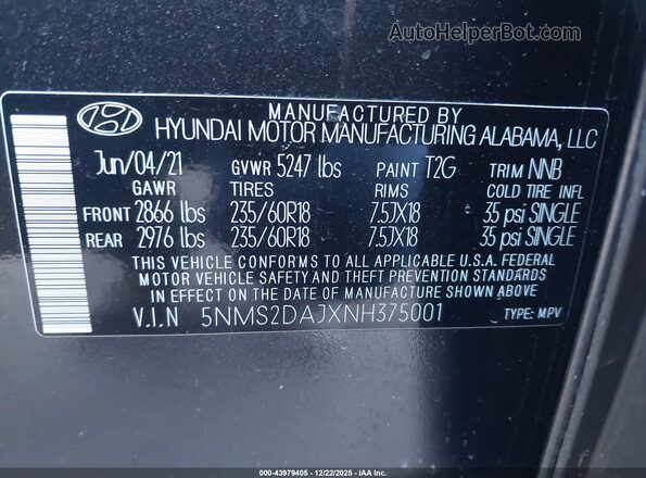 5NMS2DAJXNH375001 2022 HYUNDAI SANTA FE Gray Շարժիչի բաժամունքի տեսք