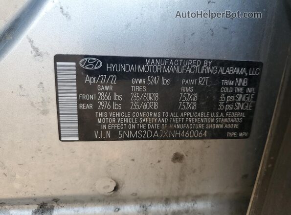 5NMS2DAJXNH460064 2022 HYUNDAI SANTA Silver Սալոնի 360 աստիճան տեսք