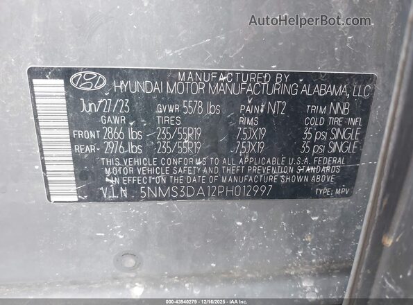 5NMS3DA12PH012997 2023 HYUNDAI SANTA FE HYBRID Gray Widok komory silnika