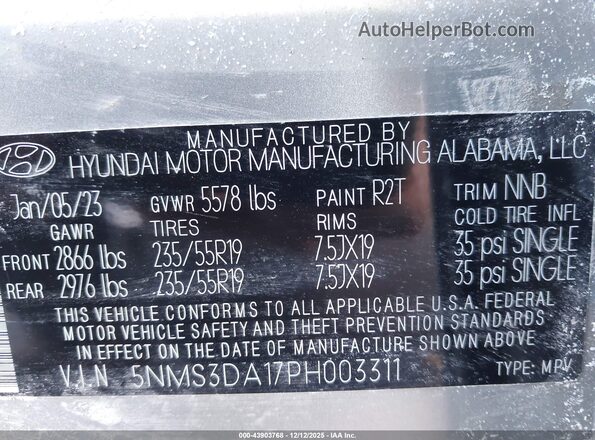 5NMS3DA17PH003311 2023 HYUNDAI SANTA FE HYBRID Silver ძრავის განყოფილების ხედი