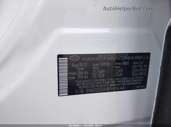 5NMS3DA18PH016164 2023 HYUNDAI SANTA FE HYBRID White 