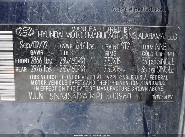 5NMS3DAJ4PH500980 2023 HYUNDAI SANTA FE Dark Blue Շարժիչի բաժամունքի տեսք