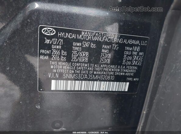 5NMS3DAJ5MH320810 2021 HYUNDAI SANTA FE Синий 