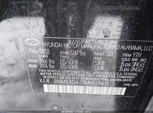 5NMS3DAJ7MH329413 2021 HYUNDAI SANTA FE Black Vista del compartimento del motor
