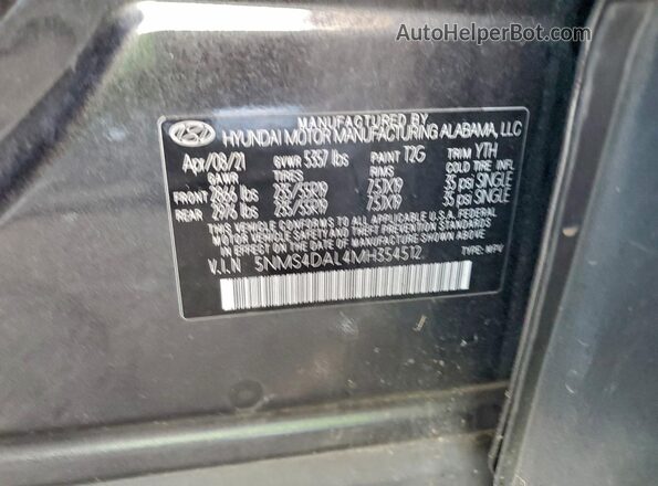 5NMS4DAL4MH354512 2021 HYUNDAI SANTA Gray VIN კოდის სტიკერის ხედი