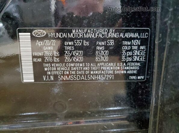 5NMS5DAL5NH457291 2022 HYUNDAI SANTA FE CALLIGRAPHY Black 
