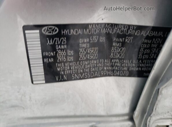 5NMS5DAL9PH604070 2023 HYUNDAI SANTA FE CALLIGRAPHY Silver VIN կոդի պիտակի տեսք