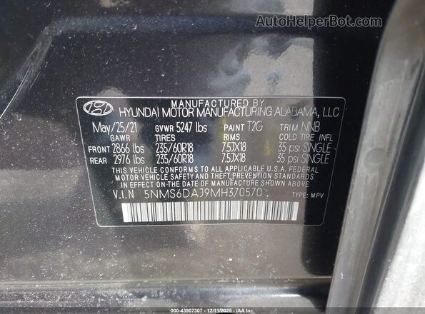 5NMS6DAJ9MH370570 2021 HYUNDAI SANTA FE Серый 