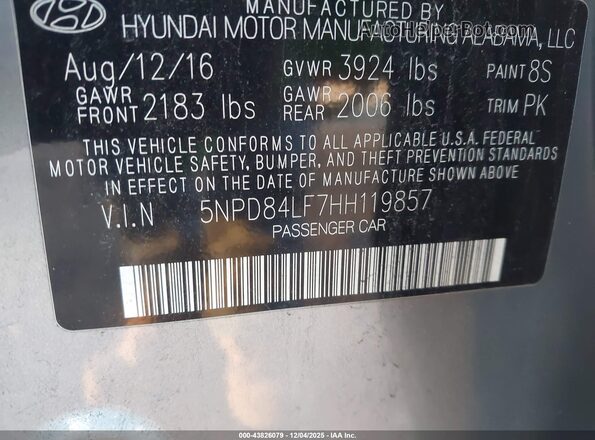 5NPD84LF7HH119857 2017 HYUNDAI ELANTRA Silver Вид підкапотного простору