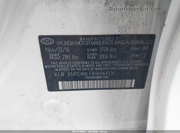 5NPD84LF8HH164516 2017 HYUNDAI ELANTRA White Widok komory silnika