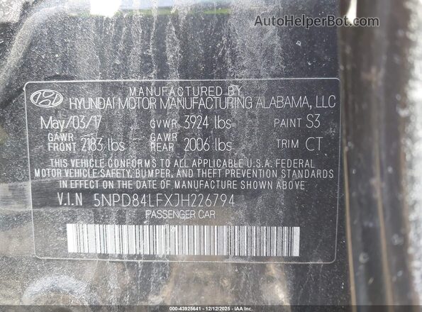 5NPD84LFXJH226794 2018 HYUNDAI ELANTRA Black Widok komory silnika