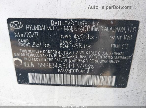 5NPE34AB0HH577596 2017 HYUNDAI SONATA White Widok komory silnika