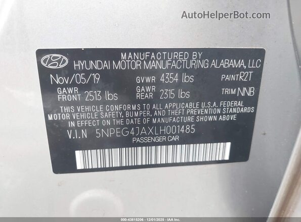 5NPEG4JAXLH001485 2020 HYUNDAI SONATA Silver 