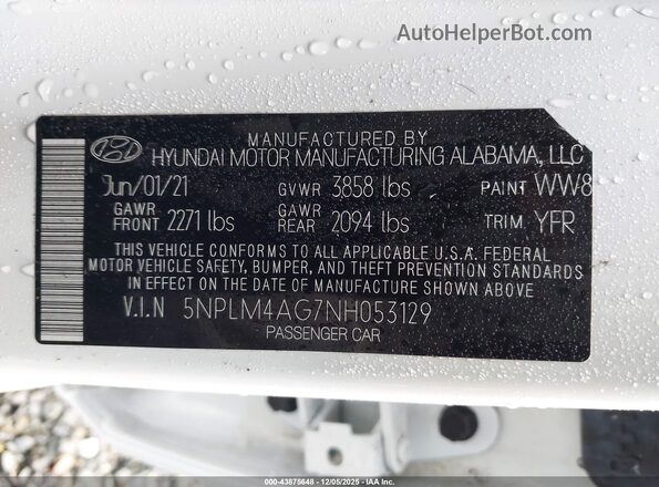 5NPLM4AG7NH053129 2022 HYUNDAI ELANTRA White Widok komory silnika
