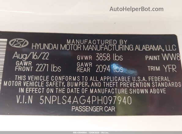 5NPLS4AG4PH097940 2023 HYUNDAI ELANTRA White Vista del compartimento del motor