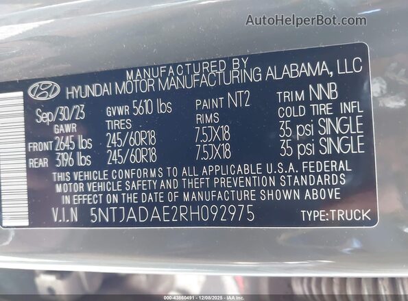 5NTJADAE2RH092975 2024 HYUNDAI SANTA CRUZ Gray 