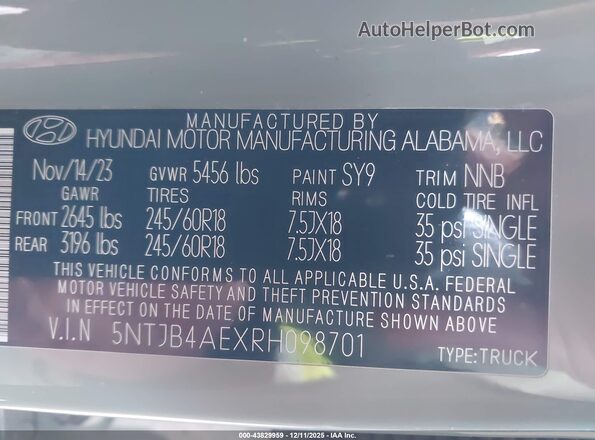 5NTJB4AEXRH098701 2024 HYUNDAI SANTA CRUZ Gray 