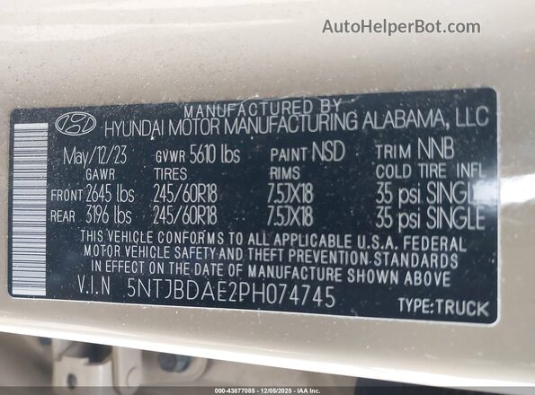 5NTJBDAE2PH074745 2023 HYUNDAI SANTA CRUZ Cream Вид підкапотного простору
