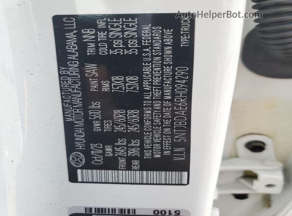 5NTJBDAE6RH094290 2024 HYUNDAI SANTA White Widok wnętrza 360 stopni
