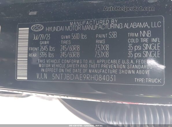5NTJBDAE9RH084031 2024 HYUNDAI SANTA CRUZ Черный Вид подкапотного пространства