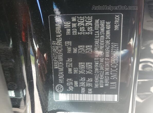 5NTJC4DE5SH132297 2025 HYUNDAI SANTA Black VIN კოდის სტიკერის ხედი