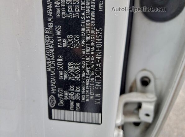 5NTJCDAE4NH014525 2022 HYUNDAI SANTA White Вид наклейки з VIN-кодом