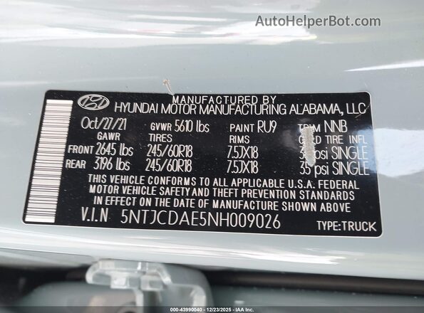 5NTJCDAE5NH009026 2022 HYUNDAI SANTA CRUZ Gray Widok komory silnika