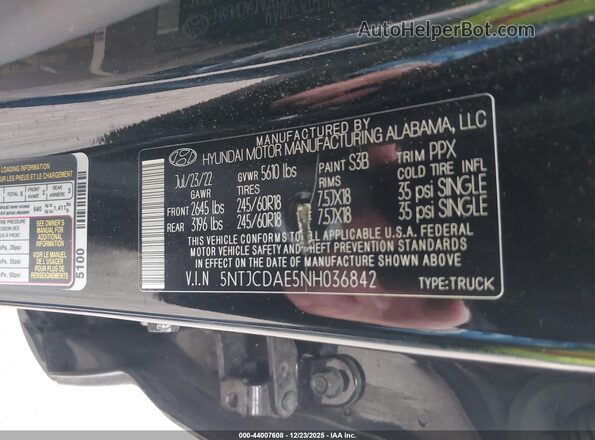 5NTJCDAE5NH036842 2022 HYUNDAI SANTA CRUZ Black Շարժիչի բաժամունքի տեսք