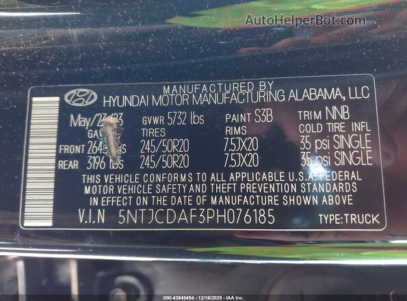 5NTJCDAF3PH076185 2023 HYUNDAI SANTA CRUZ Black Շարժիչի բաժամունքի տեսք