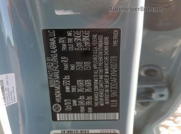 5NTJDDAFXNH007178 2022 HYUNDAI SANTA Blue Widok komory silnika