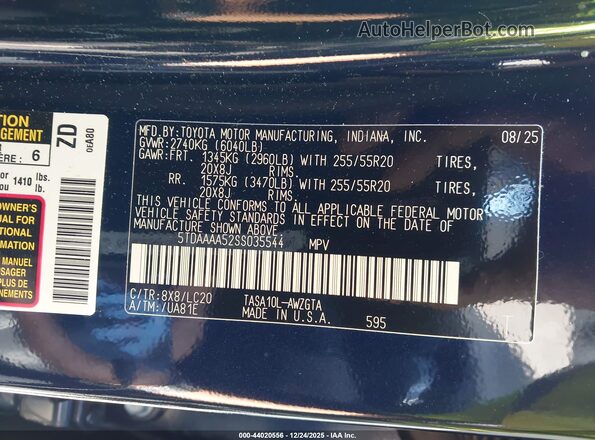 5TDAAAA52SS035544 2025 TOYOTA LIMITED Dark Blue Engine compartment view