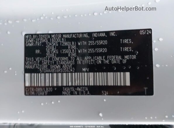 5TDAAAB56RS056342 2024 TOYOTA GRAND HIGHLANDER White Շարժիչի բաժամունքի տեսք