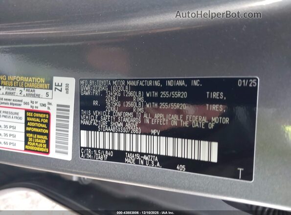 5TDAAAB5XSS072663 2025 TOYOTA GRAND HIGHLANDER Gray ძრავის განყოფილების ხედი