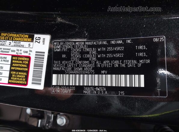 5TDAAAB60SS046775 2025 LEXUS TX 350 Black Շարժիչի բաժամունքի տեսք