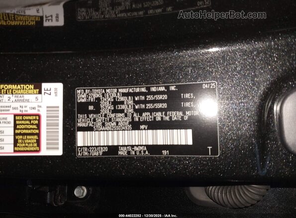 5TDAAAB62SS034935 2025 LEXUS TX 350 Black ძრავის განყოფილების ხედი